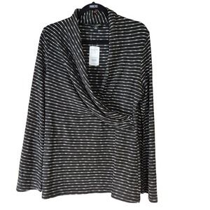 Suzanne Betro Women Top Blouse Sweater Size Large Black White Stripe Long Sleeve